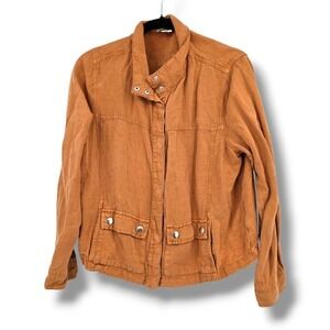 Christian Siriano Linen Blend Jacket Snap‎ Front Pockets Orange XL